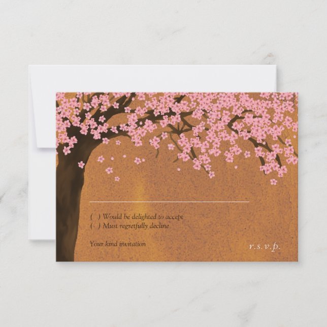 Cherry Blossom Sakura Watercolor (Sunset) RSVP Card (Front)