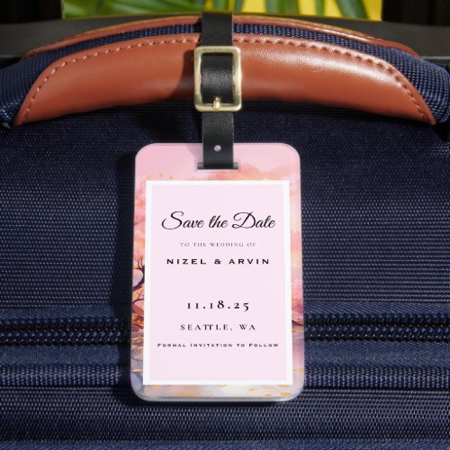 Cherry Blossom Sakura Wedding Save The Date Luggage Tag
