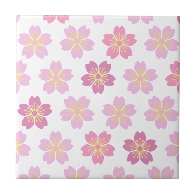 Cherry Blossom "SAKURA" White Ceramic Tile (Front)