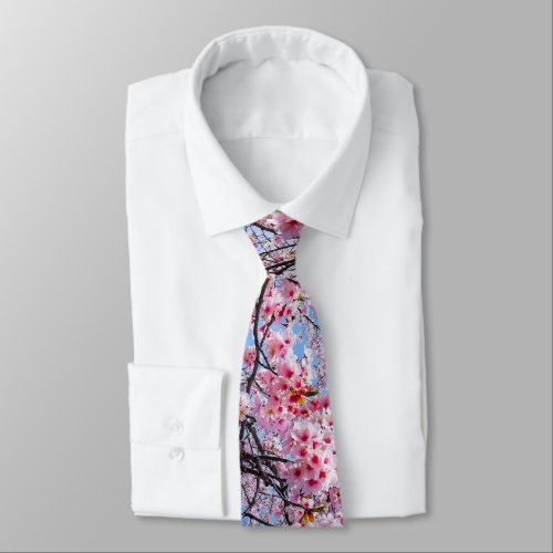 Cherry Blossom Sakuras Oriental Floral Natural Neck Tie