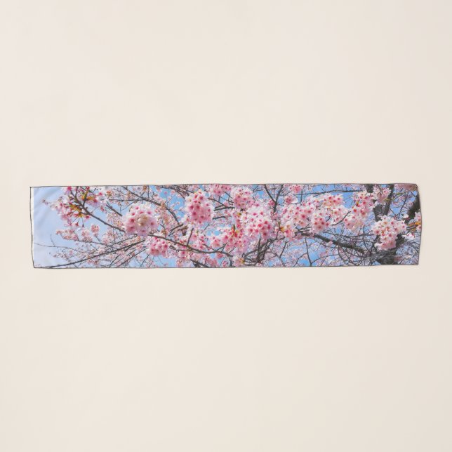 Cherry Blossom Sakuras Oriental Floral Natural Scarf (Front (Horizontal))