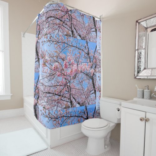 Cherry Blossom Sakuras Oriental Floral Natural Shower Curtain