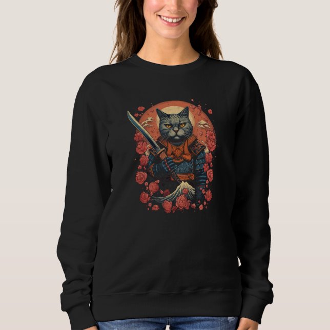 Cherry Blossom Samurai Cat Classic Japanese Style  Sweatshirt (Front)