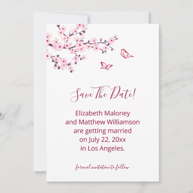Cherry Blossom  Save The Date Card (Front)