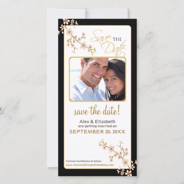Cherry Blossom Save the Date Photocard (gold/black (Front)