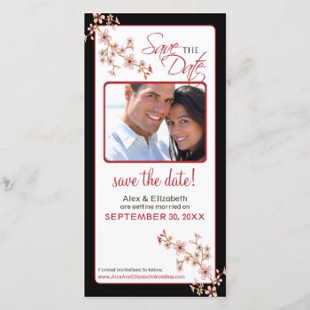 Cherry Blossom Save The Date Photocard (red/black) by TheWeddingShoppe at Zazzle