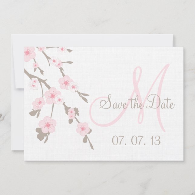Cherry Blossom Save the Date Pink Taupe Invitation (Front)