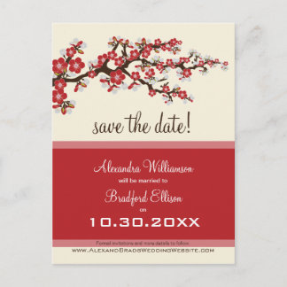 Cherry Blossom Save the Date Postcard (cranberry)