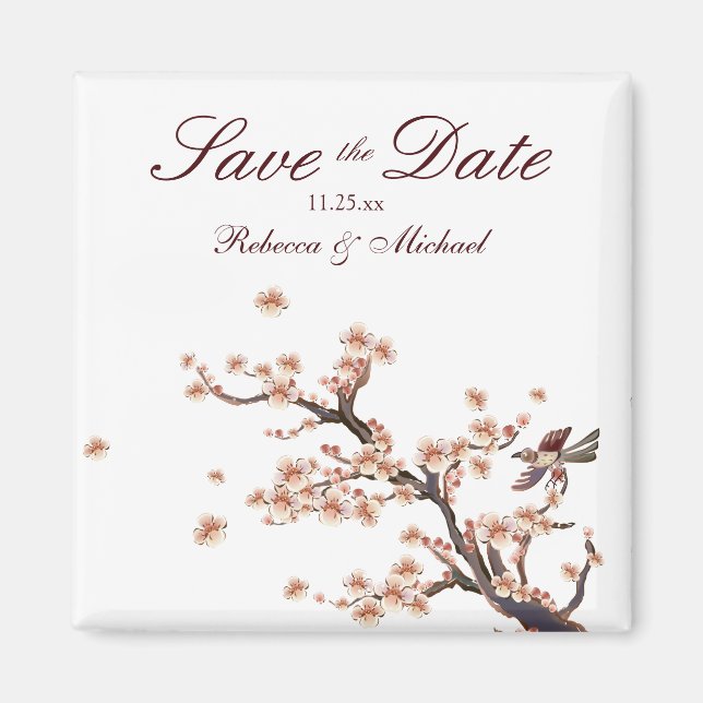 Cherry Blossom Save the Date Wedding Magnets (Front)