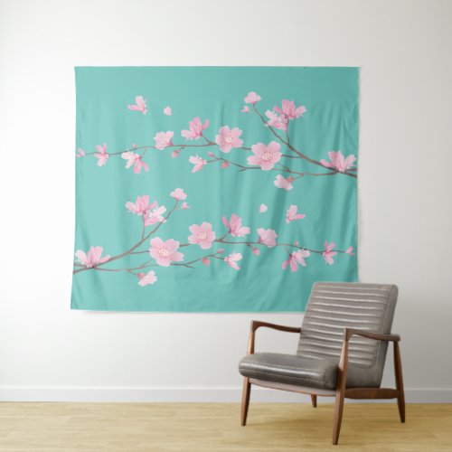 Cherry Blossom _ Sea Blue Tapestry