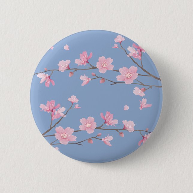 Cherry Blossom - Serenity Blue Pinback Button (Front)
