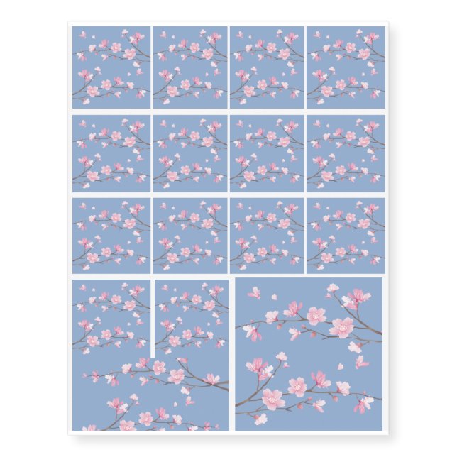 Cherry Blossom - Serenity Blue Temporary Tattoos (Front)