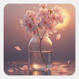 Cherry Blossom Serenity – Elegant Sakura Branch in Square Sticker