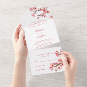 Cherry Blossom Serenity Spring Wedding All In One Invitation