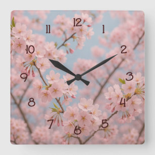 Cherry Blossom Serenity Square Wall Clock