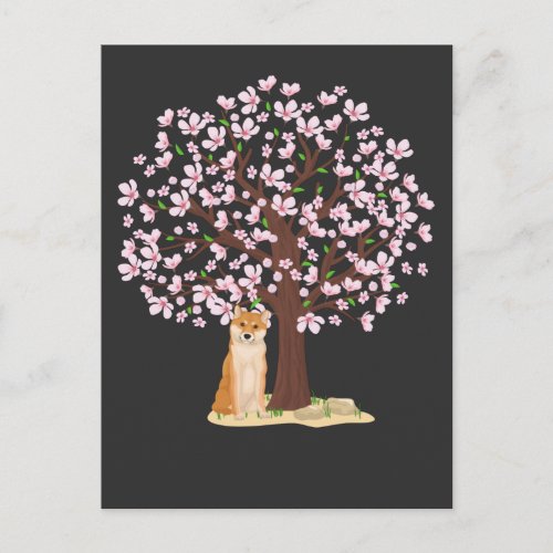 Cherry Blossom Shiba Inu Japanese Dog Sakura Tree Postcard