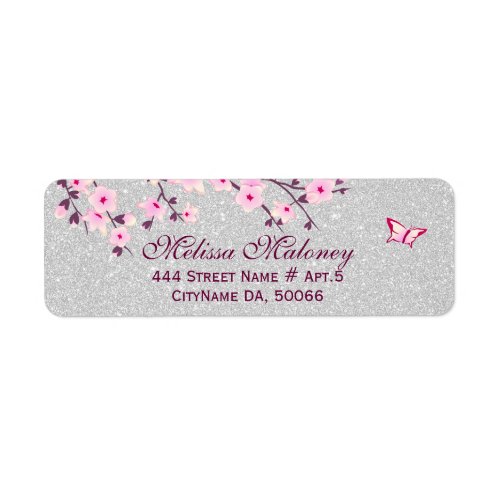 Cherry Blossom Silver Glitter Label