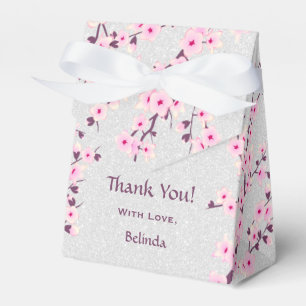 Cherry Blossom Silver Glitter Thank You Favor Box