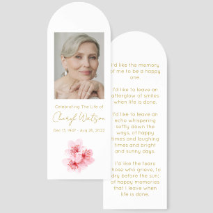Cherry Blossom Simple Photo Funeral Bookmark