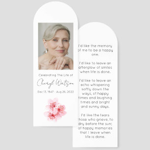 Cherry Blossom Simple Photo Funeral Bookmark