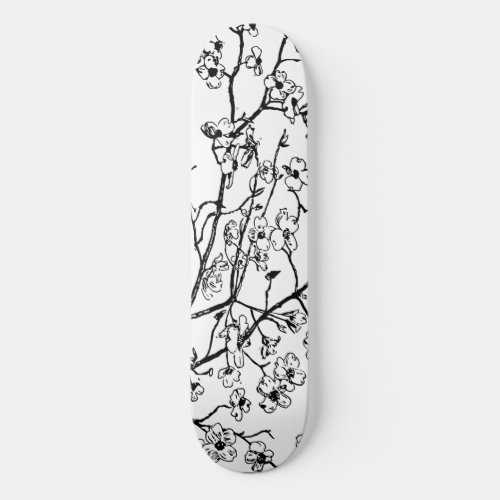 Cherry Blossom Skateboard Black And White