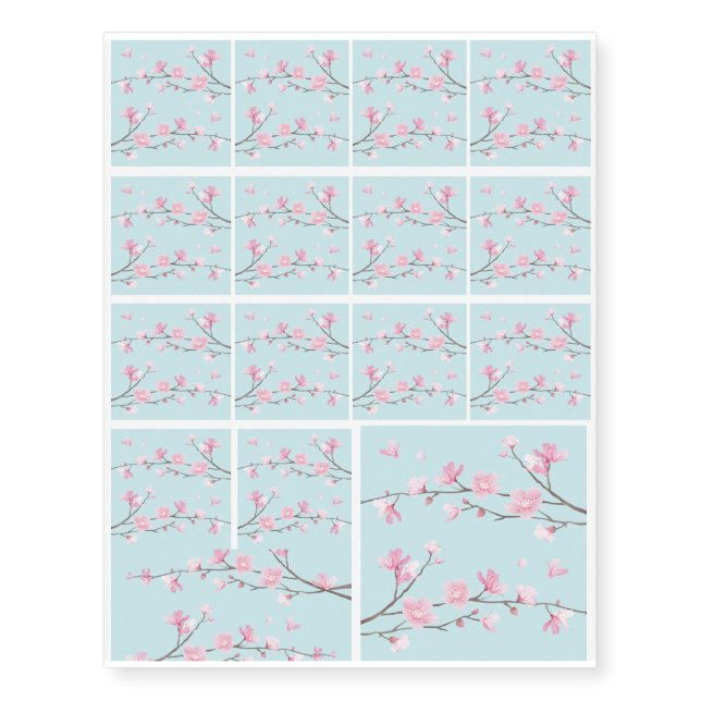 Cherry Blossom - Sky Blue Temporary Tattoos (Front)