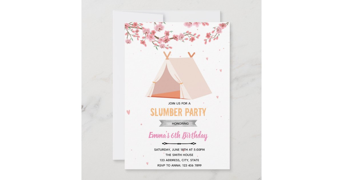 Cherry blossom sleepover birthday invitation Zazzle