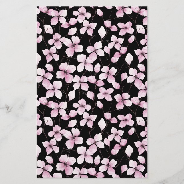 Cherry Blossom Soap Wrap Paper- Black Background (Front)
