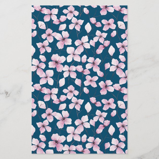 Cherry Blossom Soap Wrap Paper- Blue Background (Front)