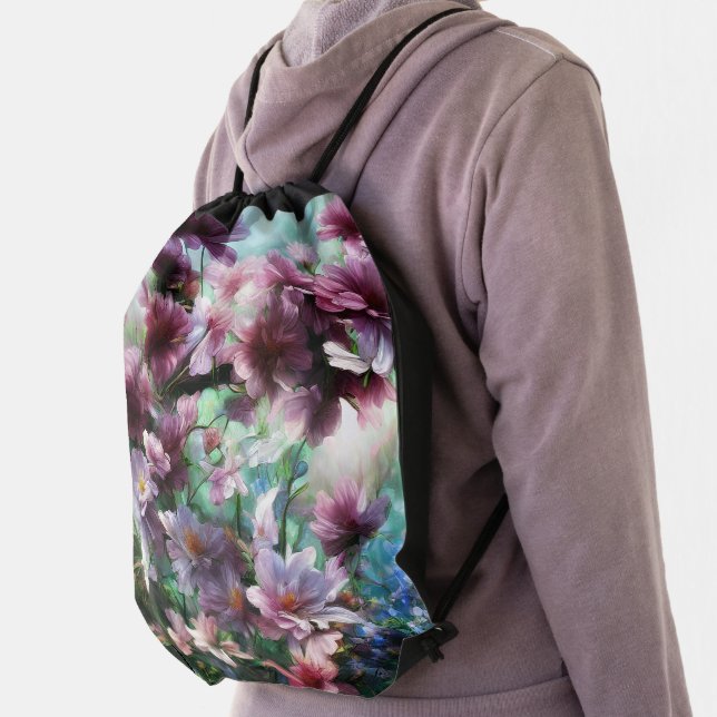 Cherry Blossom Splash Flowers Drawstring Bag (Insitu)
