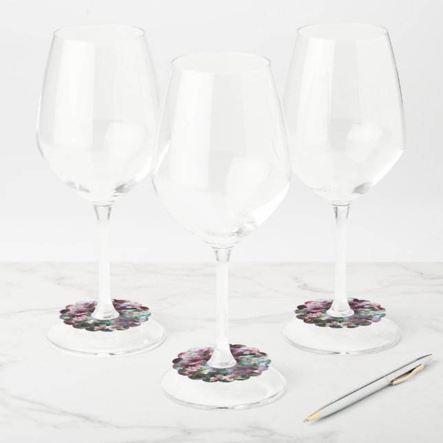Cherry Blossom Splash Flowers Wine Glass Tag (Set)