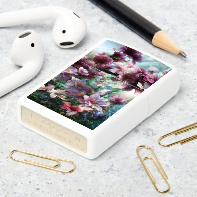 Cherry Blossom Splash Flowers Zippo Lighter (On Table 2)