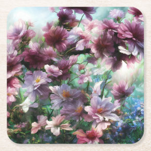 Cherry Blossom Splash Square Paper Coaster