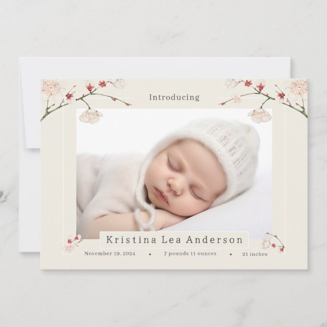 Cherry Blossom Spring Baby Birth Announcement (Front)