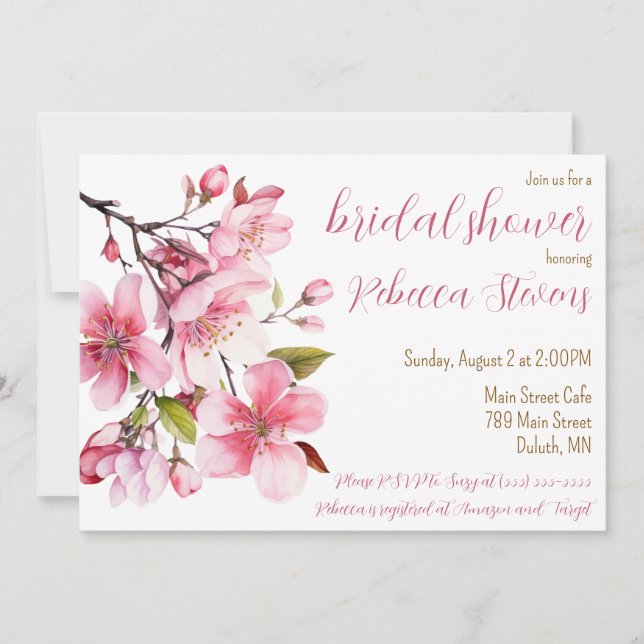 Cherry Blossom, Spring Bridal Shower Invitation (Front)