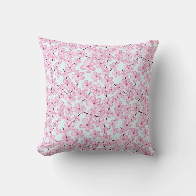 Cherry blossom, spring pink sakura throw pillow (Front)
