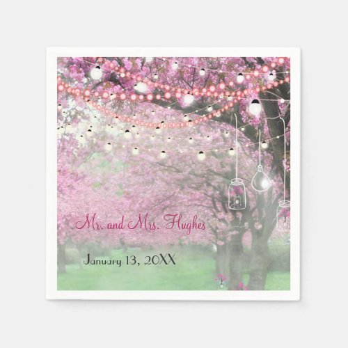 Cherry blossom spring themed wedding napkins