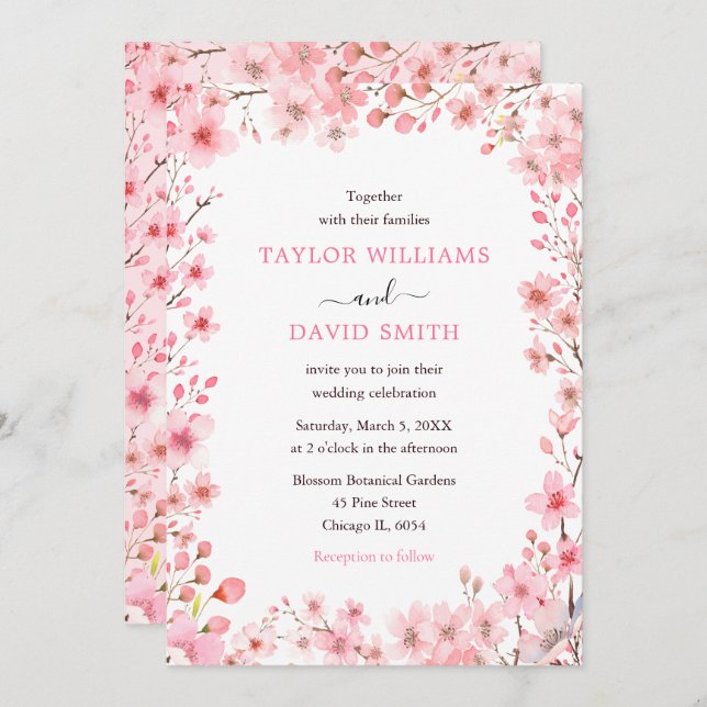 Cherry Blossom Spring Wedding Invitation (Front/Back)