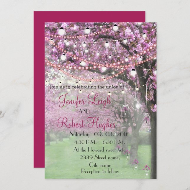 Cherry blossom spring wedding invitation (Front/Back)
