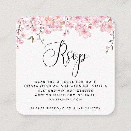 Cherry Blossom Spring Wedding QR Code RSVP Elegant Enclosure Card