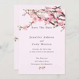 Cherry Blossom Spring Wedding Save The Date Pink