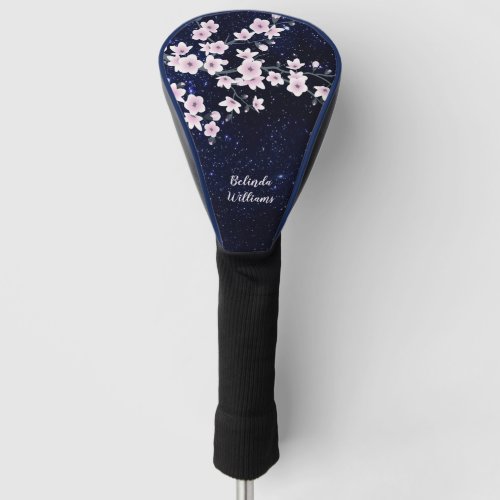 Cherry Blossom Starry Night Sky Pink Blue Monogram Golf Head Cover