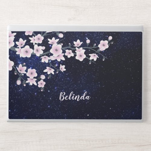 Cherry Blossom Starry Night Sky Pink Blue Monogram HP Laptop Skin