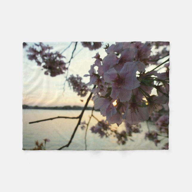 Cherry Blossom Sunset in Washington DC Fleece Blanket (Front (Horizontal))