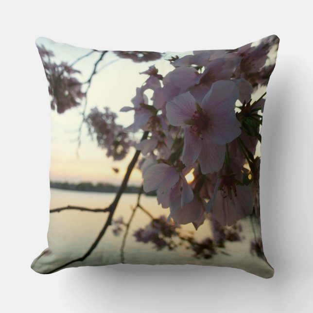 Cherry Blossom Sunset in Washington DC Throw Pillow (Front)