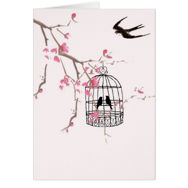 Cherry blossom, swallow, birdcage - stunning cards (Front)