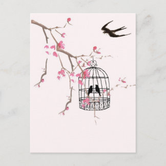 Cherry blossom, swallow - wedding, invite, unique postcard