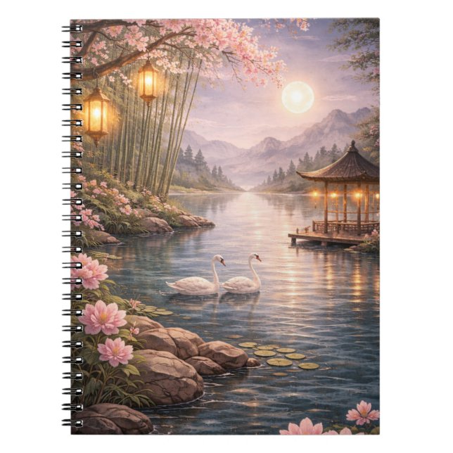 Cherry Blossom Swan Lake Spiral Photo Notebook  (Front)
