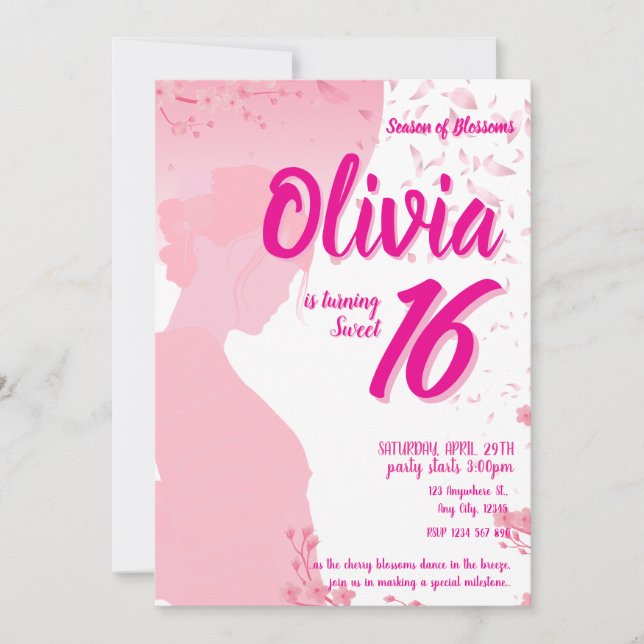 Cherry Blossom Sweet 16 Birthday Invitation (Front)