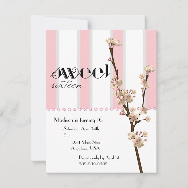 Cherry Blossom Sweet 16 Invitation (Front)